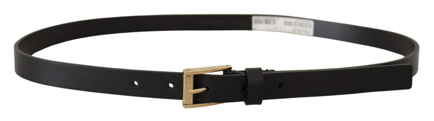 Chic Black Leather Logo Buckle Belt