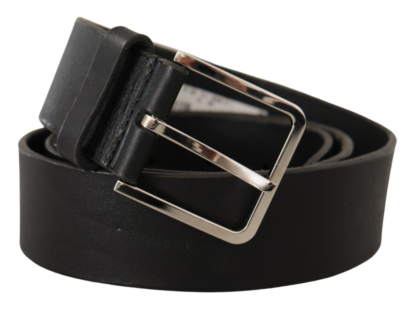 Elegant Black Leather Belt with Metal Buckle