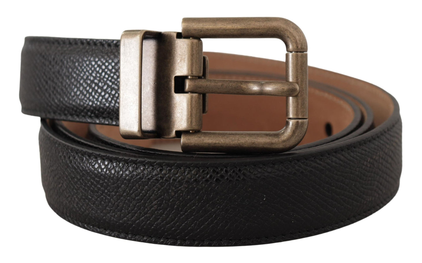 Elegant Black Leather Belt with Vintage Metal Buckle