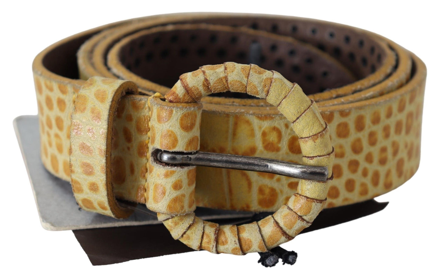 Sophisticated Beige Leather Belt with Snakeskin Accents