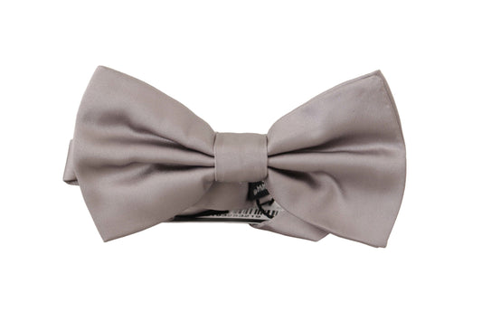 Elegant Gray Silk Tied Bow Tie