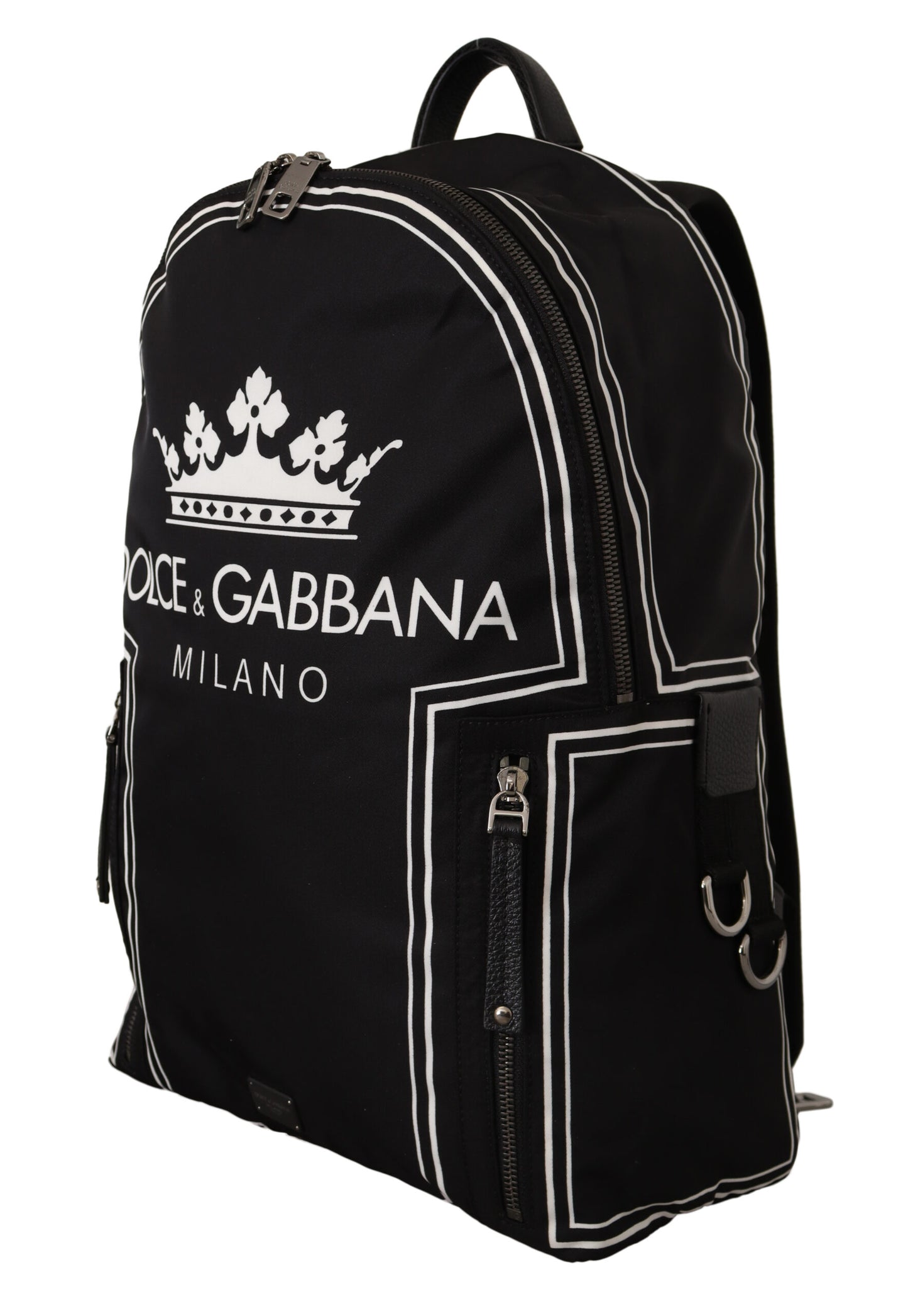 Elegant Monochrome Crown Print Backpack