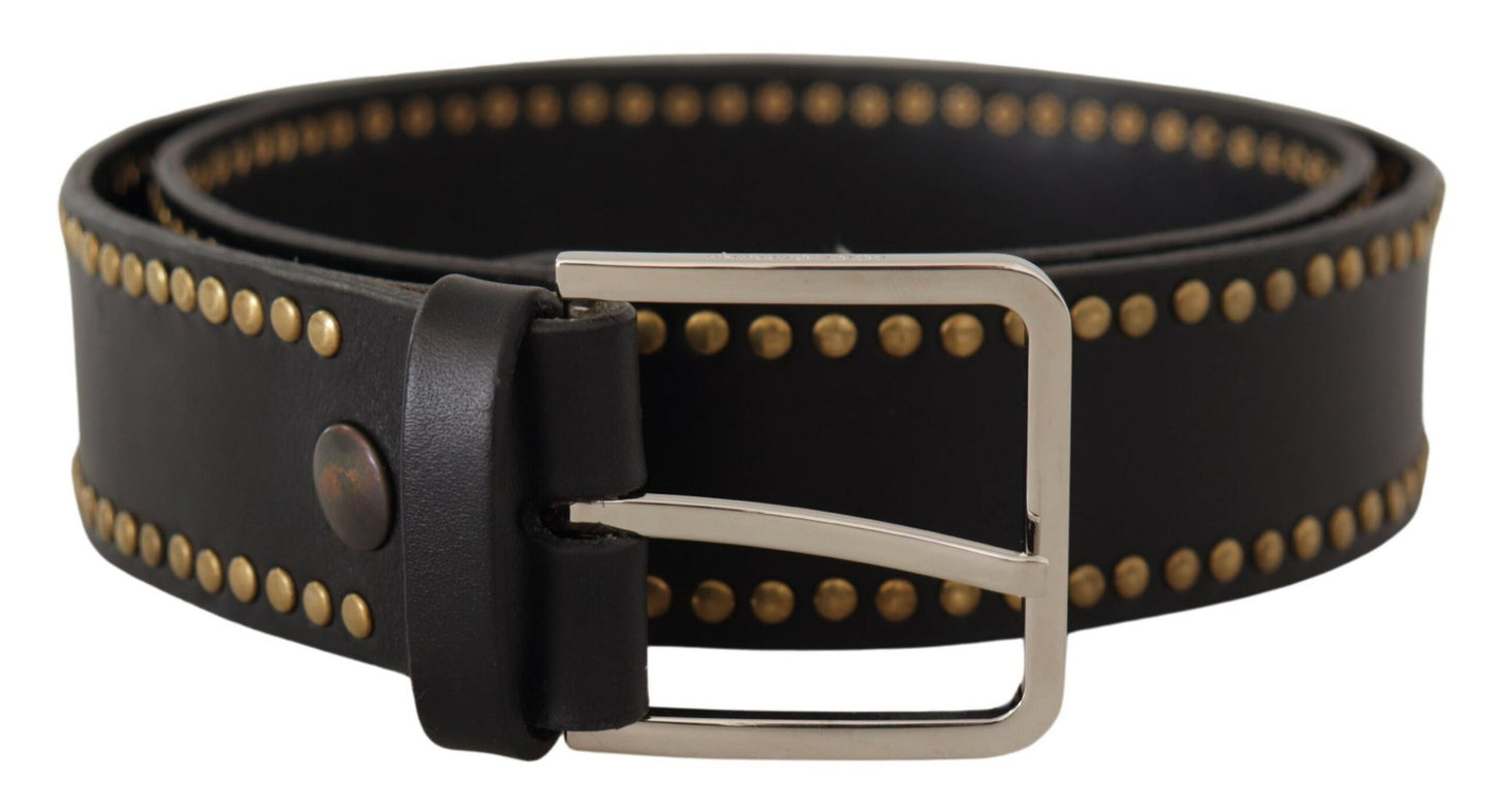 Elegant Black Leather Statement Belt