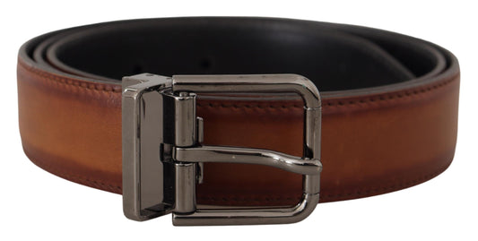 Elegant Leather Belt with Silver Tone Buckle