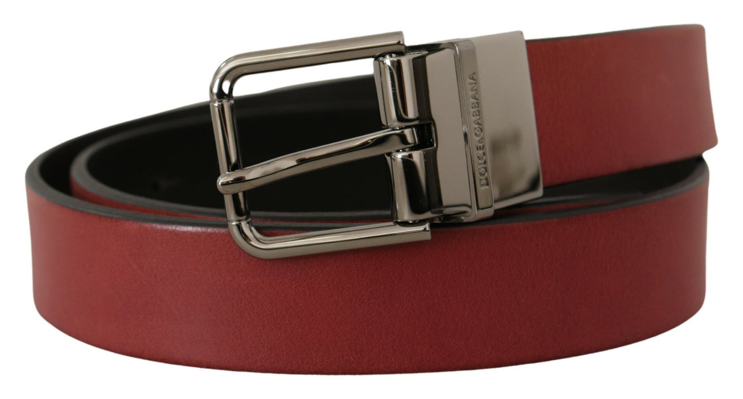 Elegant Maroon Leather Belt with Silver Tone Buckle