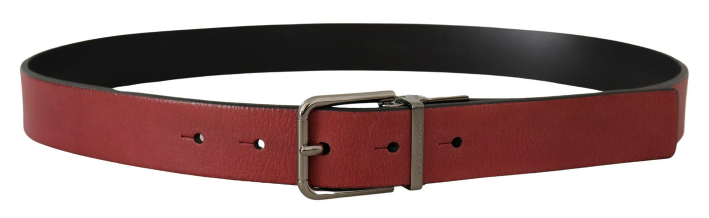 Elegant Maroon Leather Belt with Silver Tone Buckle