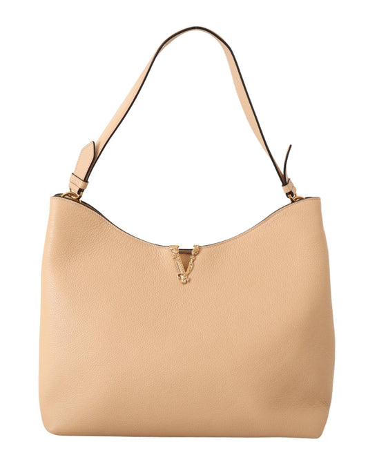 Elegant Nude Grainy Leather Hobo Bag