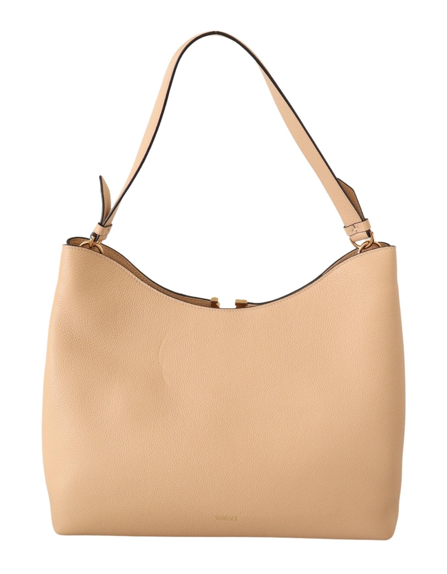 Elegant Nude Grainy Leather Hobo Bag