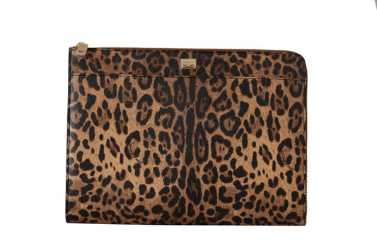 Elegant Leopard Print Leather Clutch