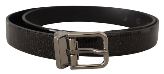 Elegant Black Leather Belt with Silver Buckle