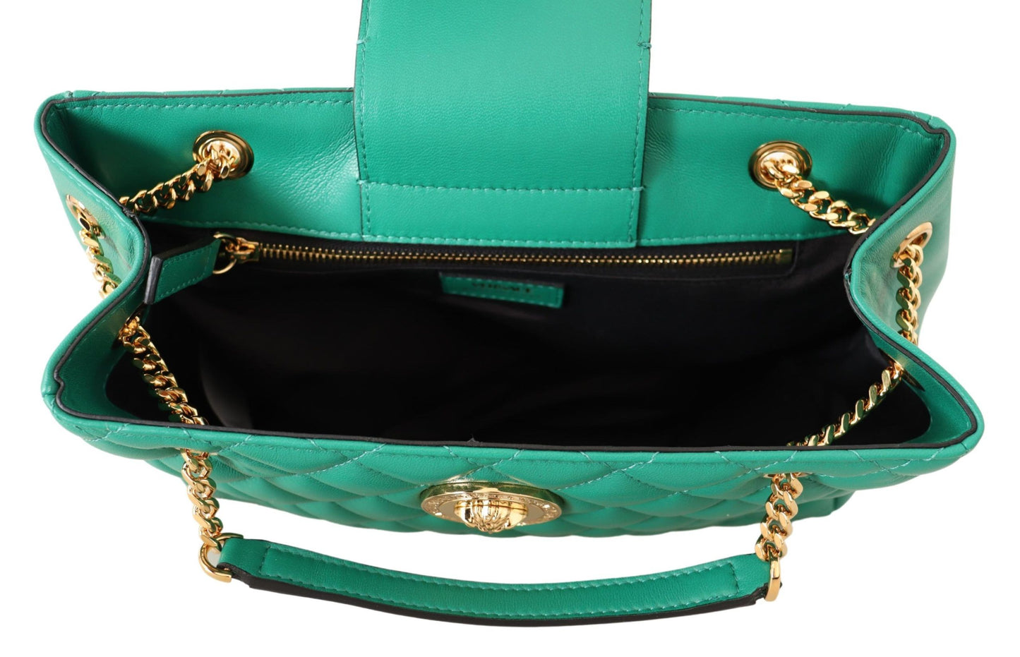 Elegant Quilted Green Nappa Tote with Medusa Charm