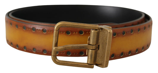 Elegant Leather Belt with Brass Tone Buckle