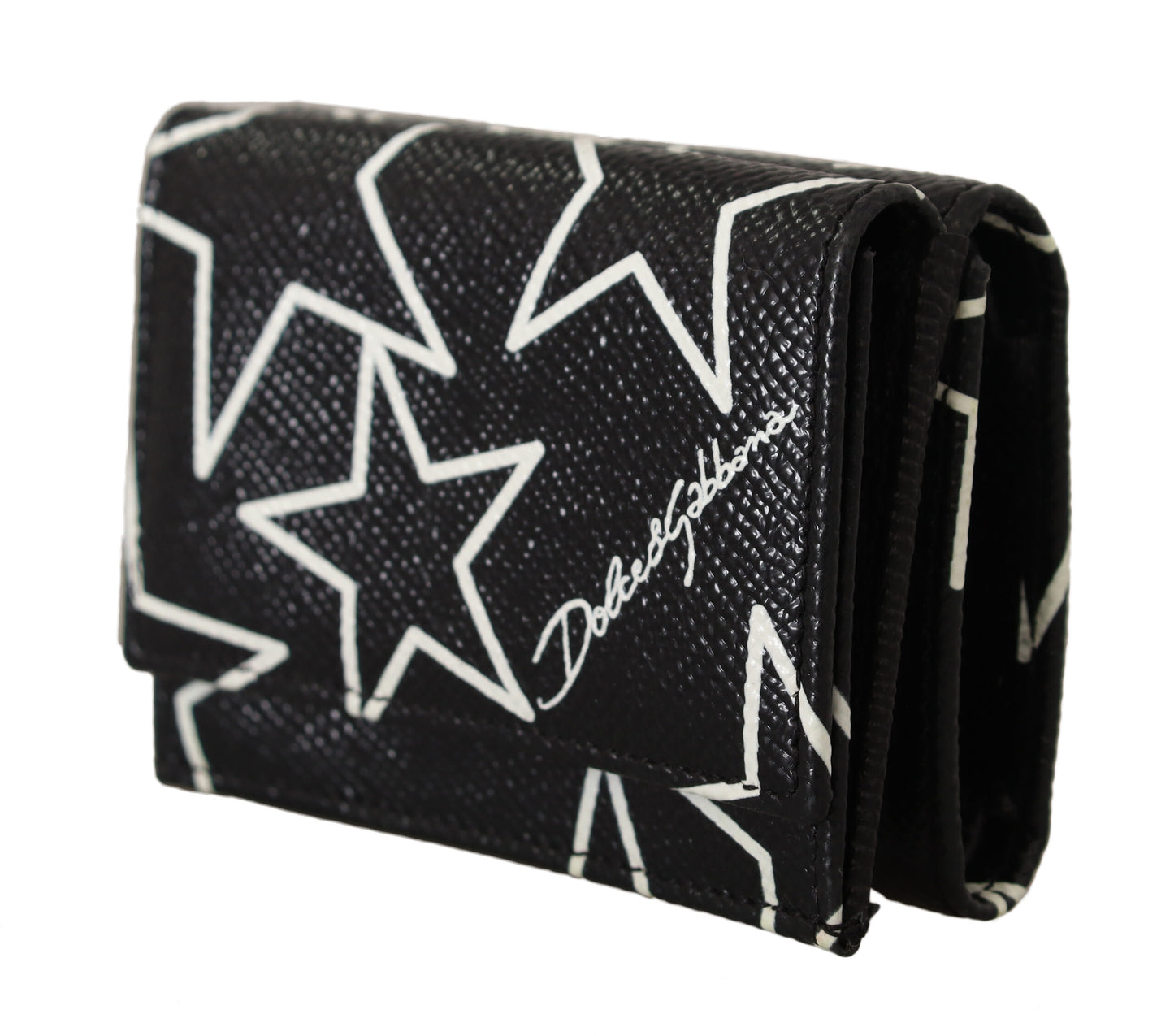 Starry Black Leather French Flap Wallet