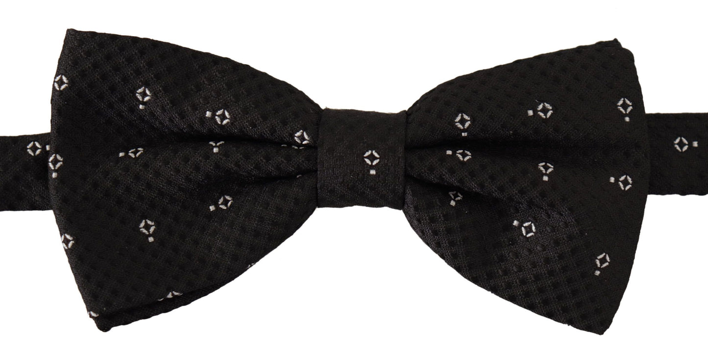 Elegant Black Polka Dot Silk Bow Tie