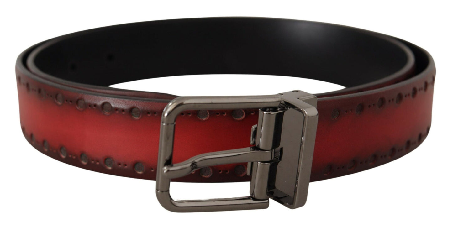 Elegant Maroon Leather Belt with Silver Buckle