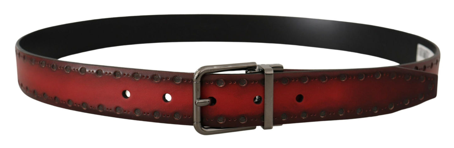 Elegant Maroon Leather Belt with Silver Buckle