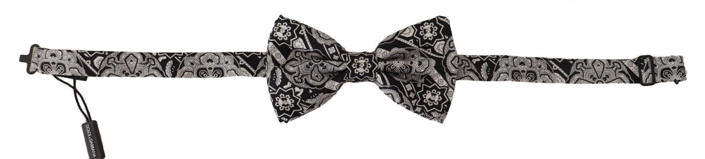 Elegant Silk Black and White Bow Tie