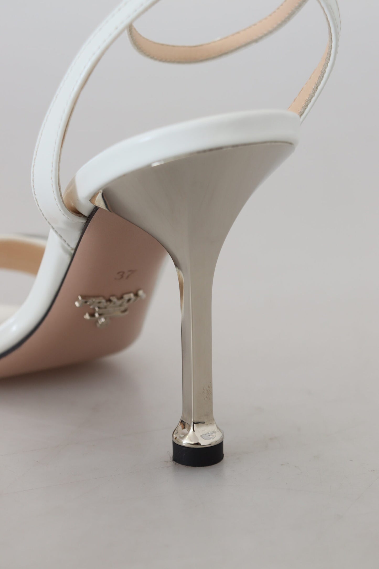 Elegant Silver-White Leather Strap Heels