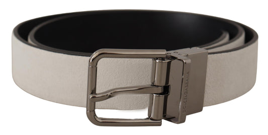 Elegant White Leather Belt with Silver Buckle