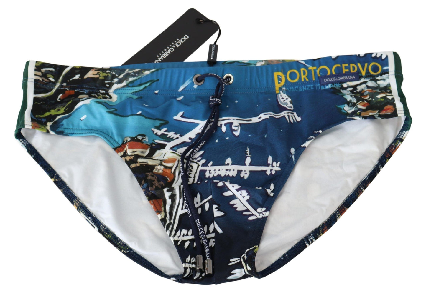 Sleek Blue Portocervo Print Swim Briefs