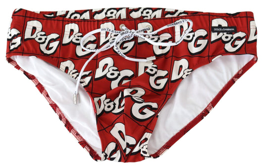 Elegant Red Swim Briefs with Signature Print