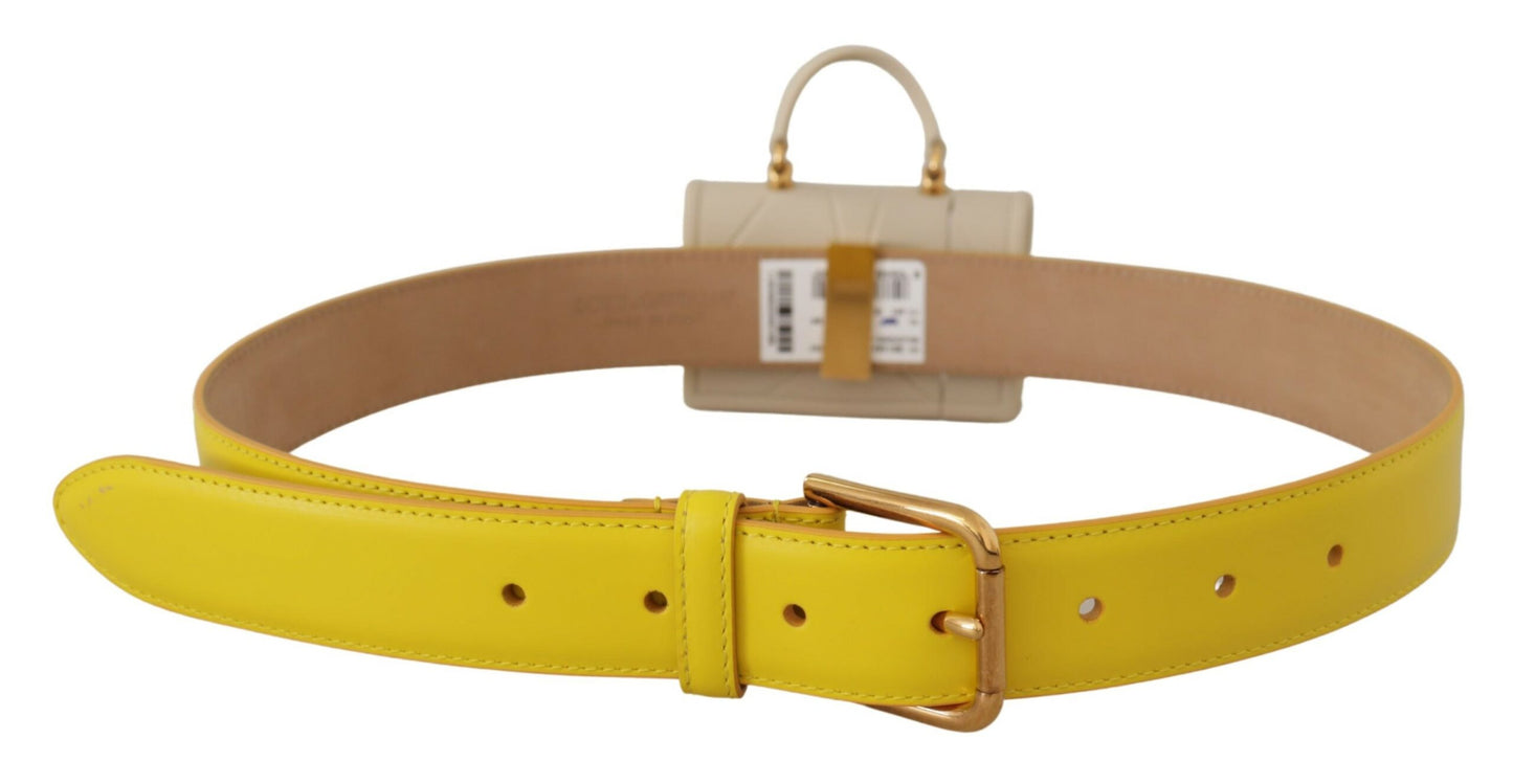 Chic Yellow Leather Belt with Headphone Case