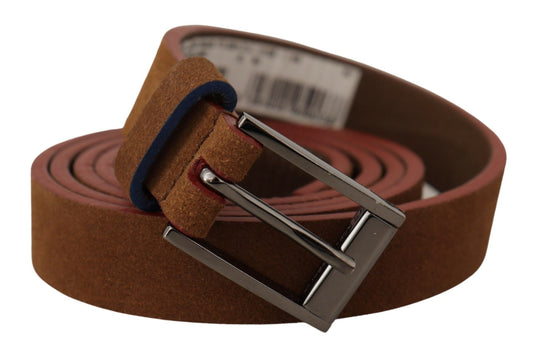 Chic Suede Belt with Logo Engraved Buckle