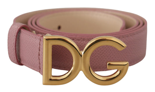 Elegant Pink Leather Belt with Logo Buckle