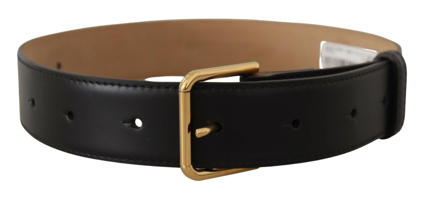 Elegant Black Leather Engraved Buckle Belt