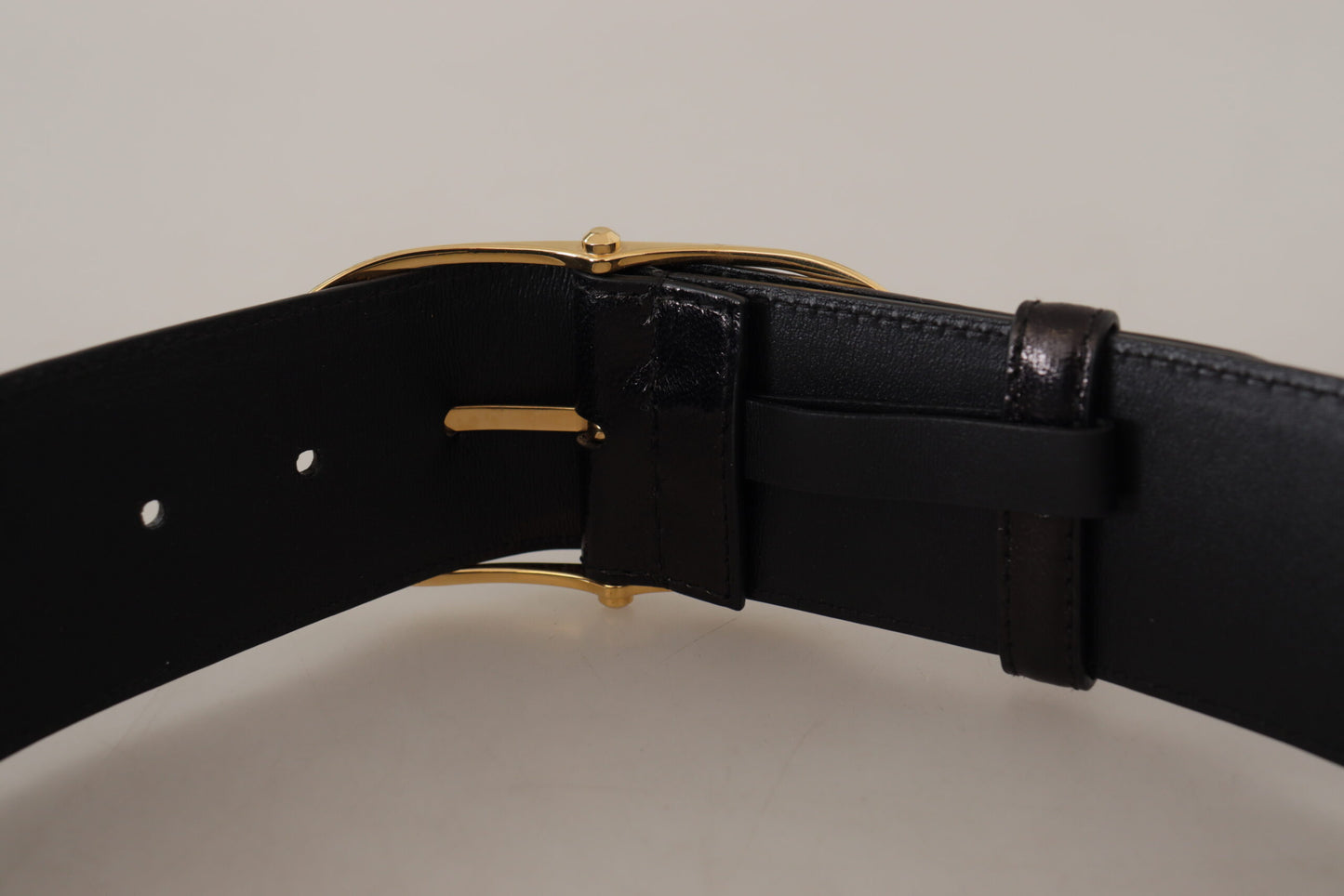 Elegant Black Leather Logo Belt