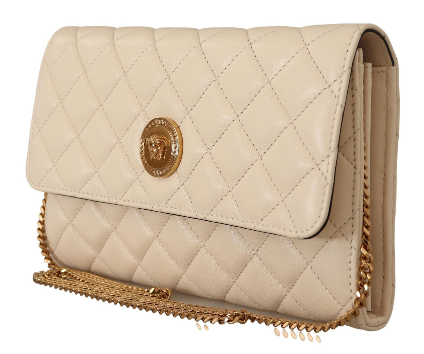 White  Nappa Leather Medusa Evening Bag