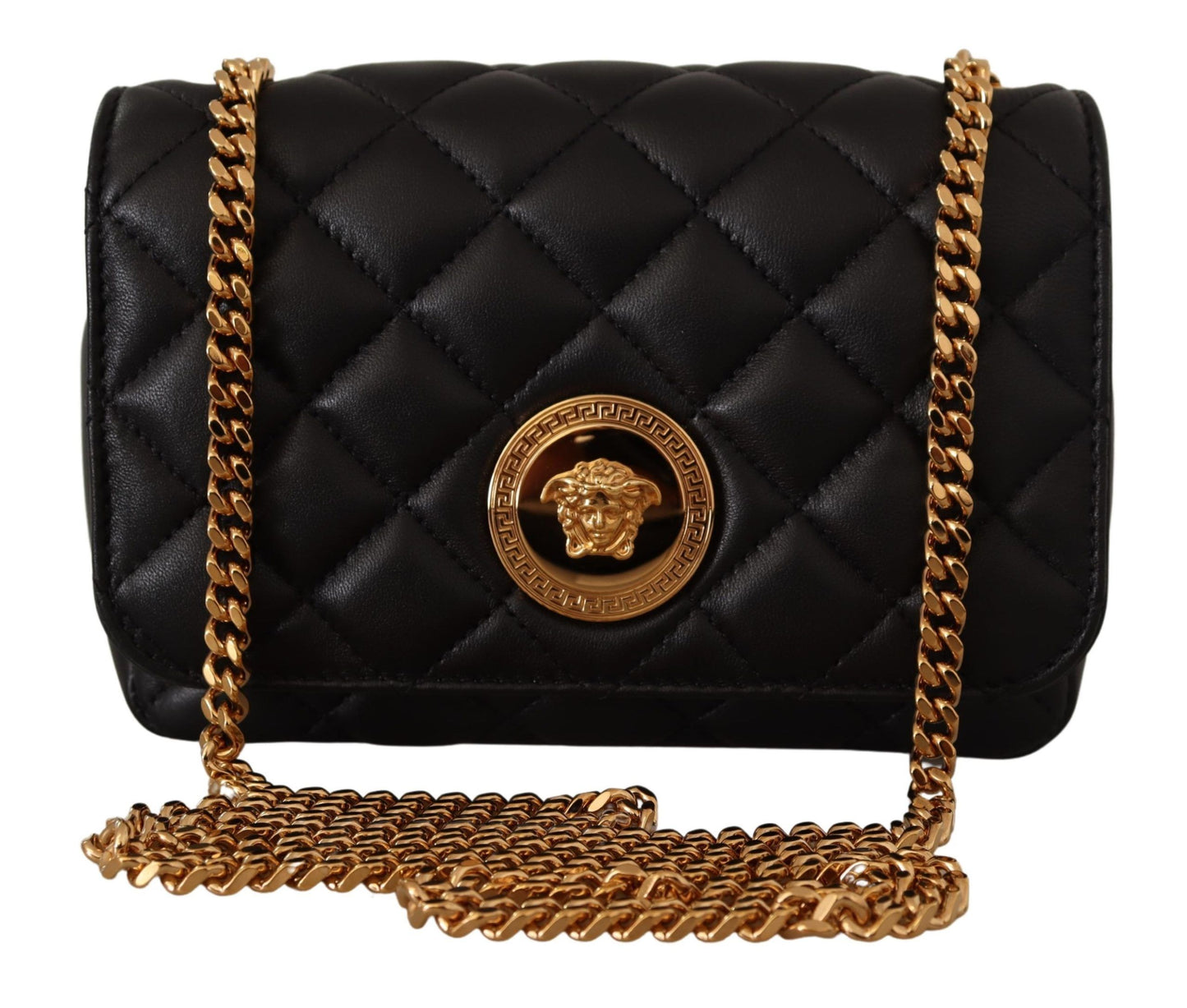 Black Nappa Leather Medusa Small Shoulder Bag