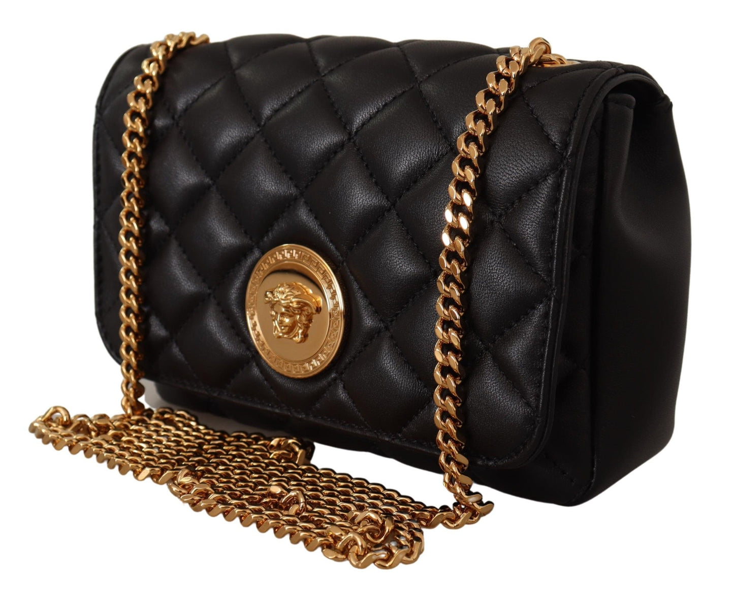 Black Nappa Leather Medusa Small Shoulder Bag