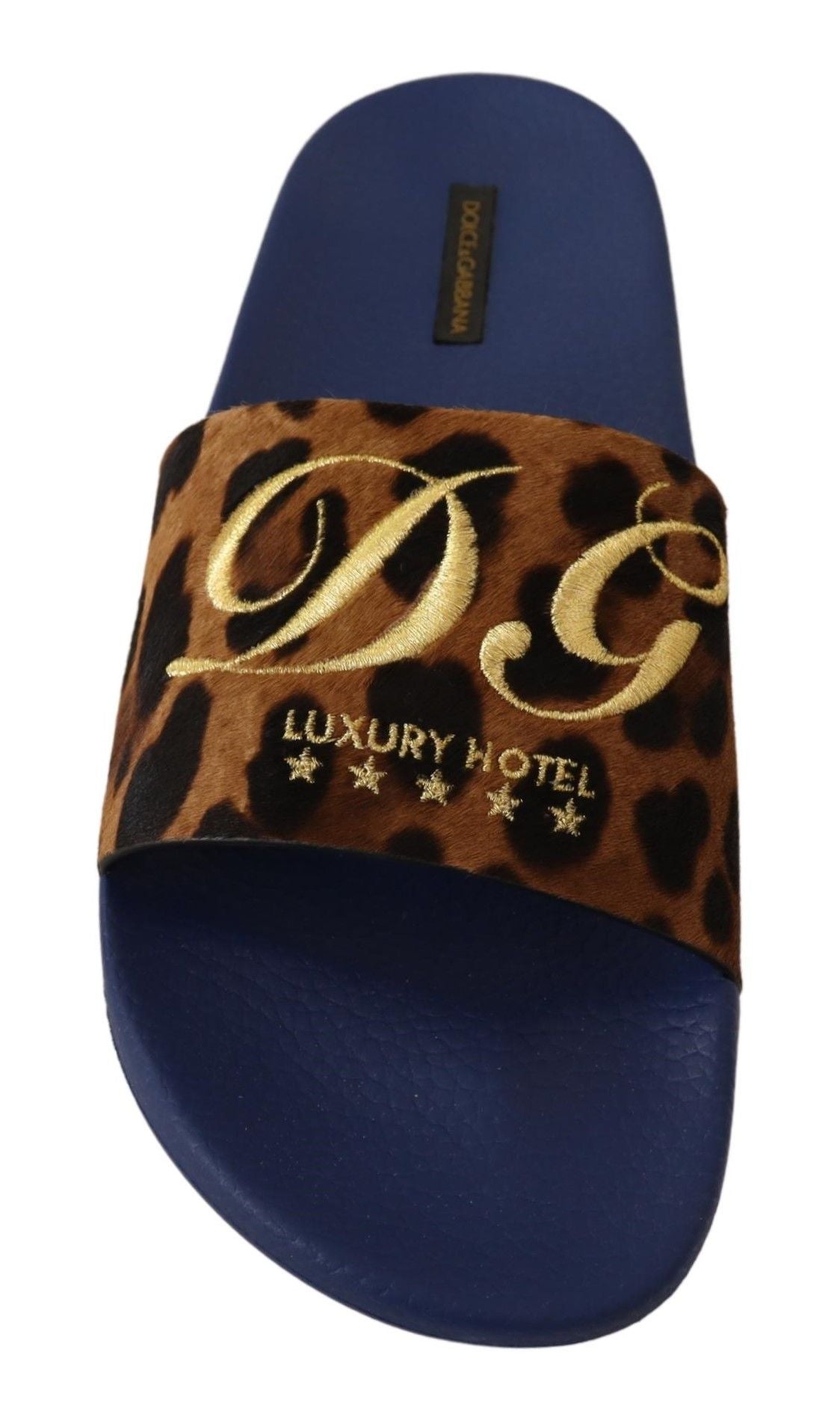 Blue Brown Leopard Logo Rubber Slides Slippers Shoes