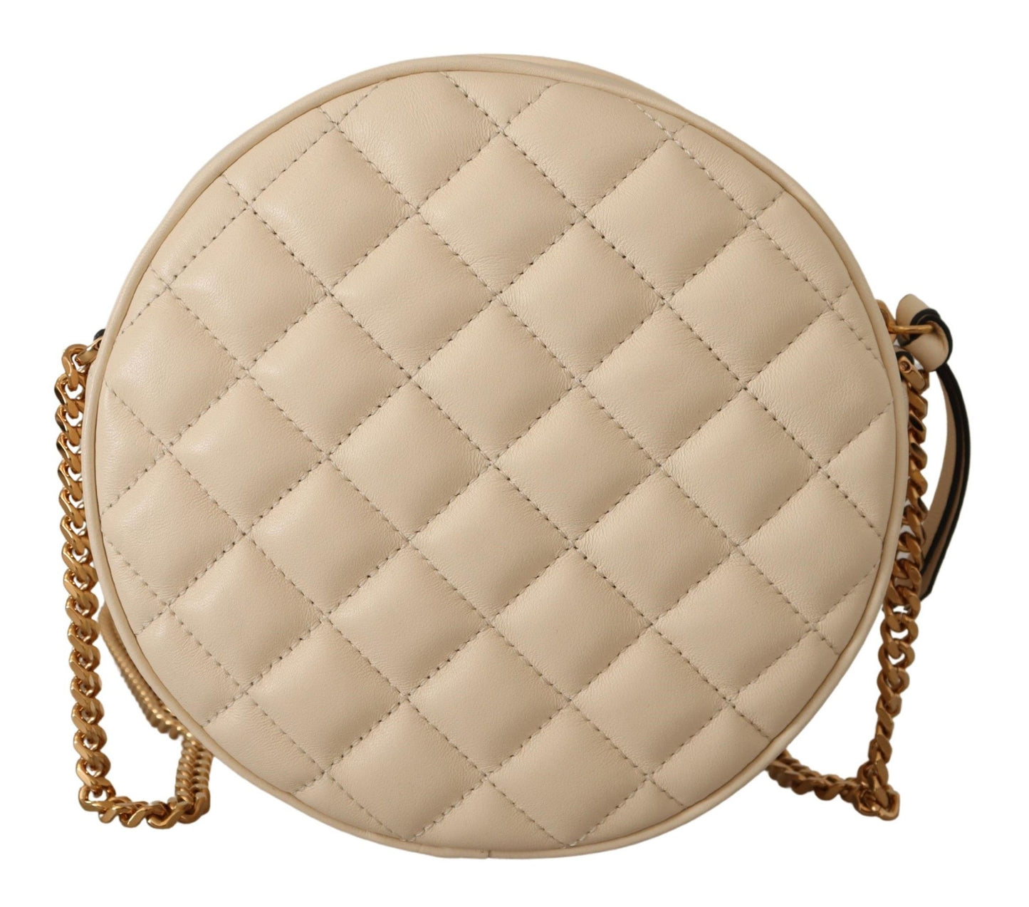 Elegant White Nappa Leather Round Shoulder Bag