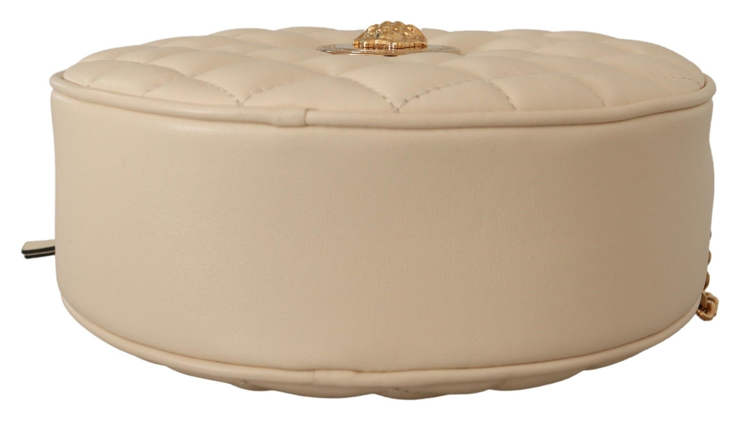 Elegant White Nappa Leather Round Shoulder Bag