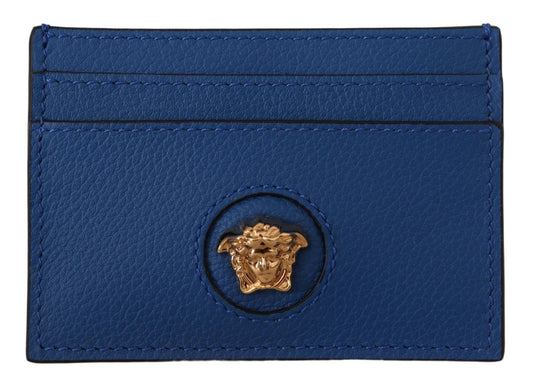 Elegant Blue Leather Card Holder Wallet