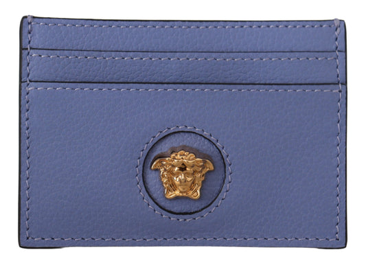 Elegant Light Blue Calf Leather Card Holder