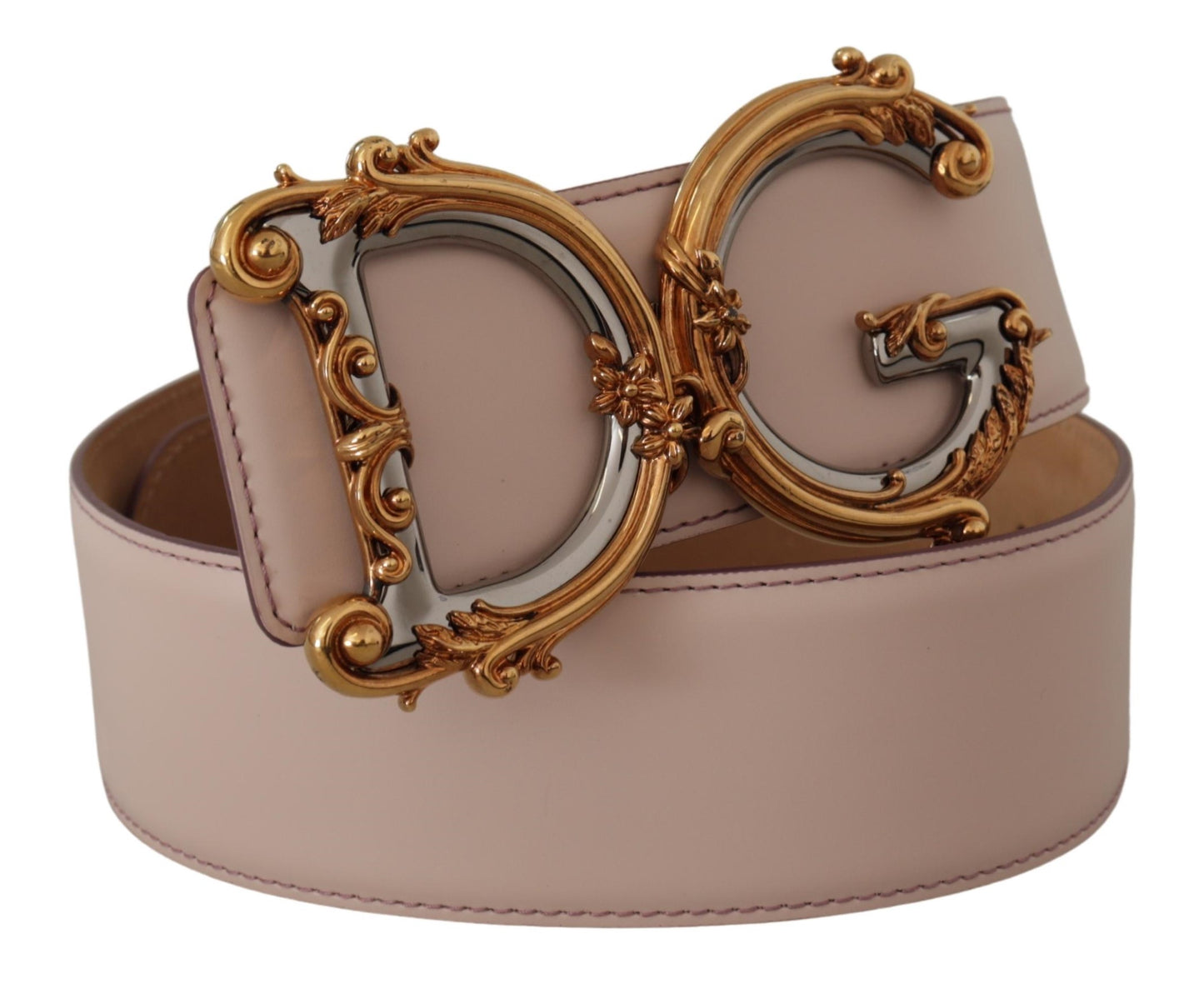 Elegant Pink Leather Belt with Logo Buckle