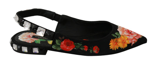 Multicolor Floral Slingback Sandals with Crystals