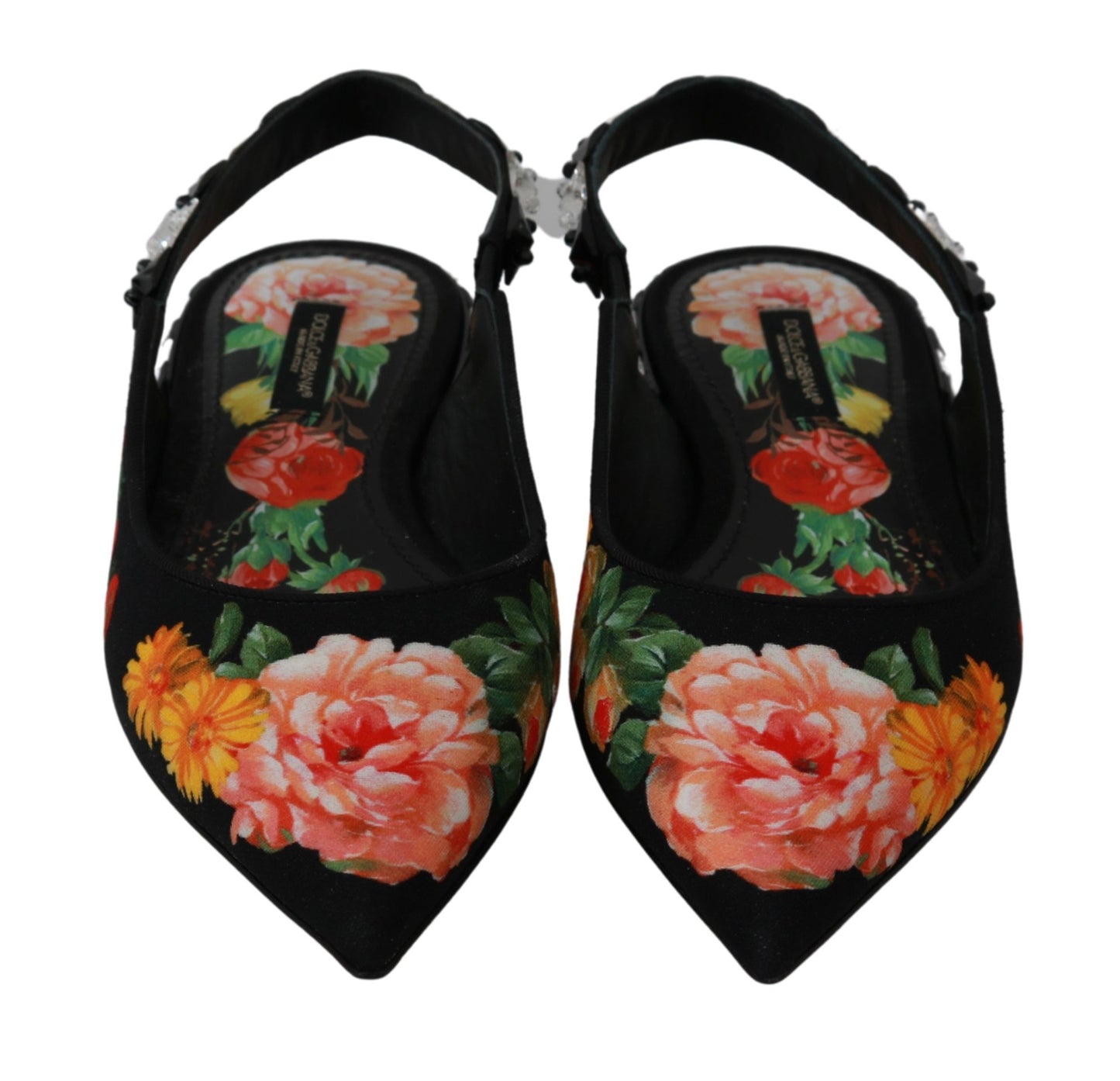 Multicolor Floral Slingback Sandals with Crystals