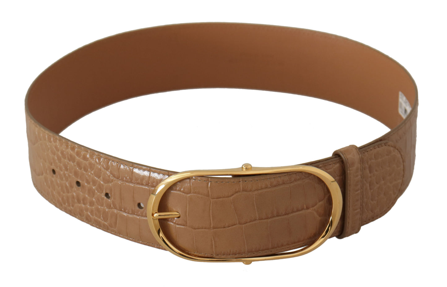 Elegant Beige Leather Belt with Engraved Buckle