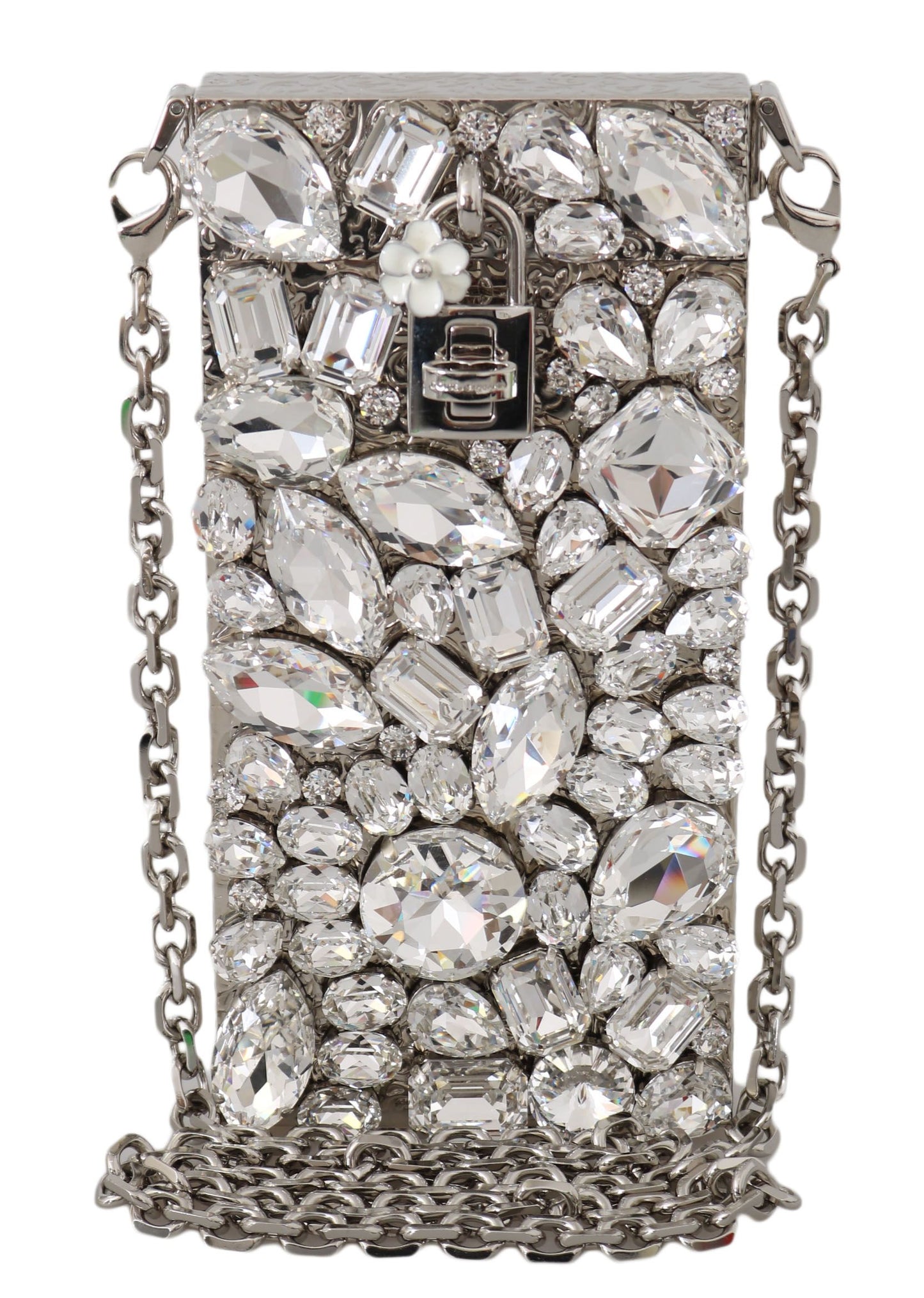 Elegant Silver Crystal Case Crossbody Purse