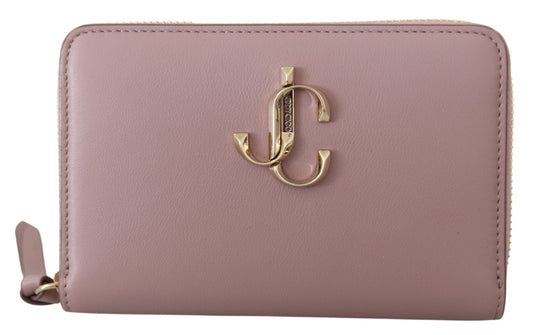 Elegant Pink Leather Wallet with Gold Accents