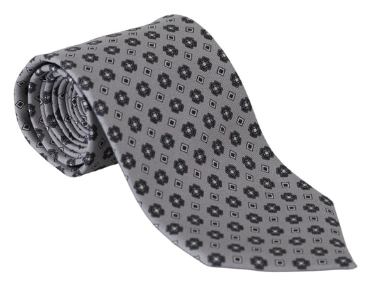 Elegant Gray Patterned Silk Tie