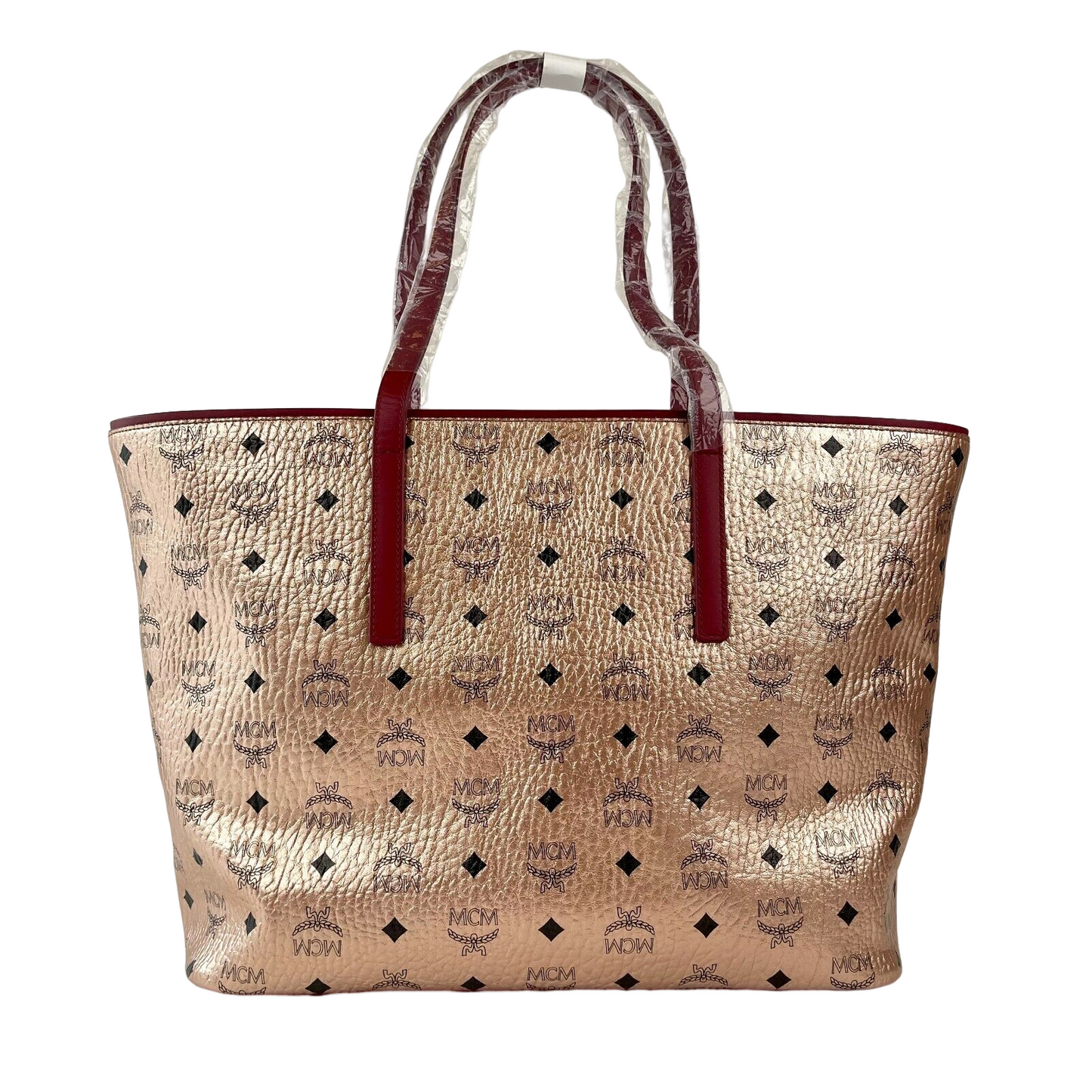 MCM Chamoagne Women's Gold Monogram Visetos Canvas Medium Tote Bag