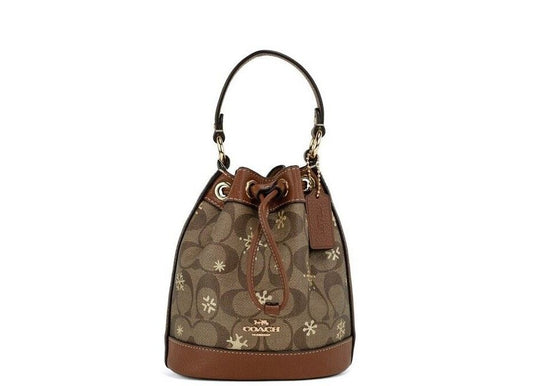 Dempsey 15 Small Snowflake Print Khaki Coated Canvas Bucket Bag