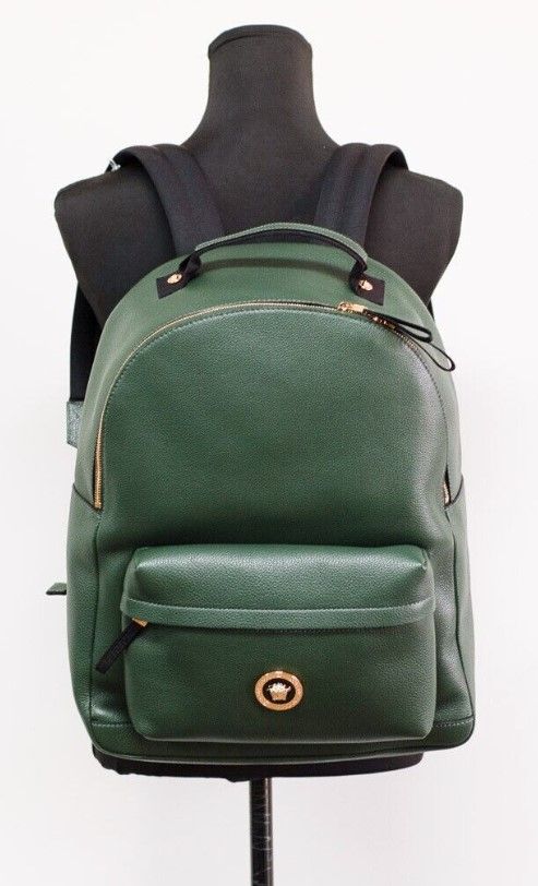 Medusa Large Dark Green Grainy Calf Leather Shoulder Backpack Bookbag