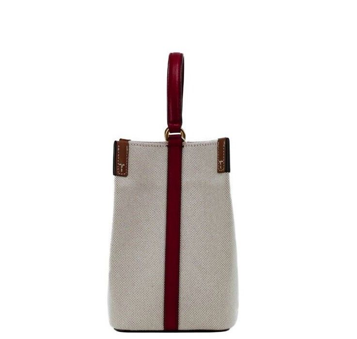 Blake Small Natural Tory Red Canvas Bucket Crossbody Handbag