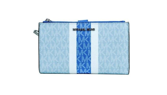 Jet Set Pale Ocean Multi Striped PVC Large Double Zip Wrist Wallet